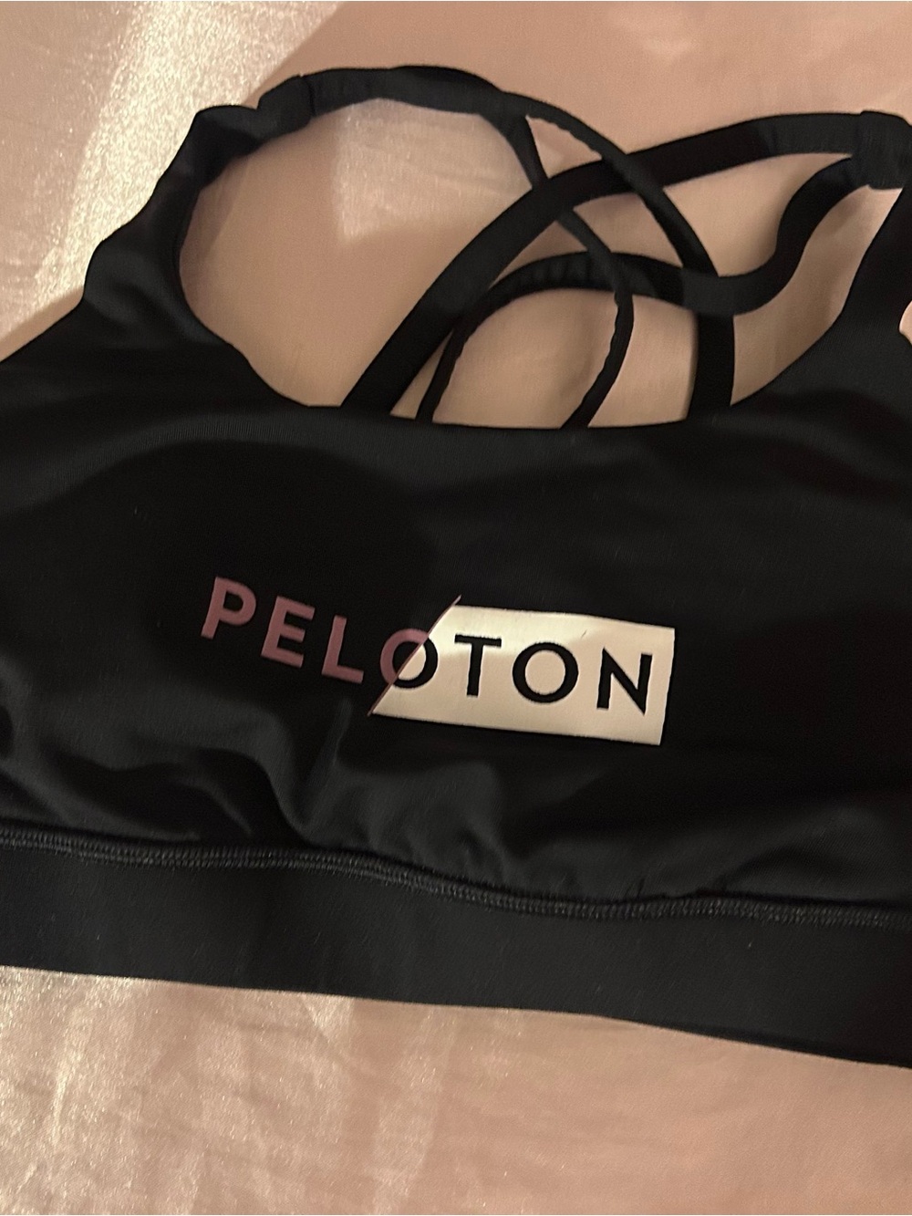lululemon athletica Black Strappy Sports Bra with Pink and White Logo